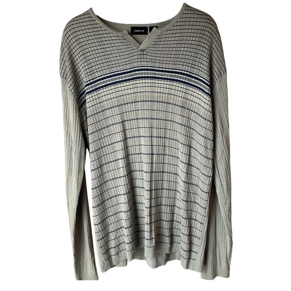Claiborne Vintage Y2K Gray Silk Blend Ribbed Knit Sweater, L‎
